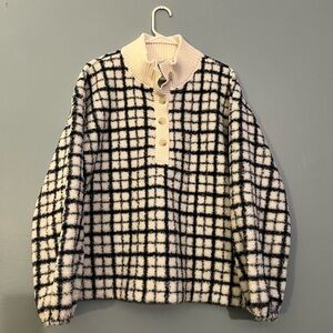 LOFT White and Blue Plaid Sweater